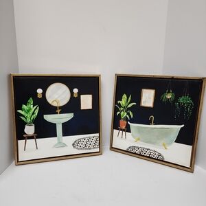 Set of 2 Framed Bathroom Art Prints - Green Tub & Sink